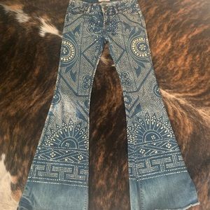 Free people Bali tattoo printed flare jeans